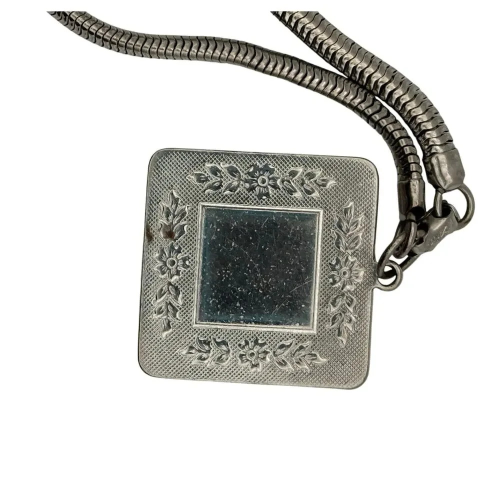 Vintage Coro Silvertone Snake Chain Bracelet Floral Charm 7.5” Foldover Clasp - Picture 6 of 9